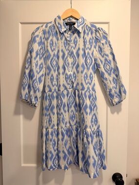 Ellen Tracy Blue and White Ikat Mini Dress